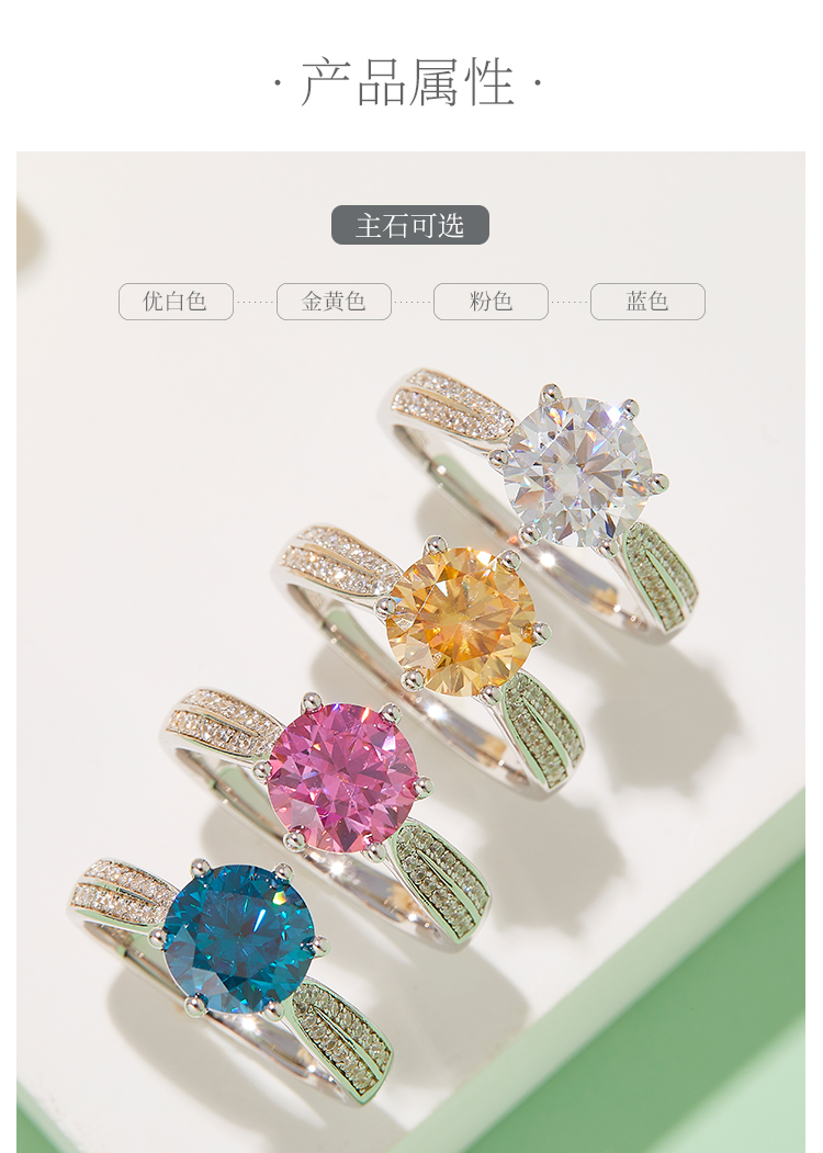 星光皇后S925银镀白金莫桑钻女戒2.0克拉D级 - 2